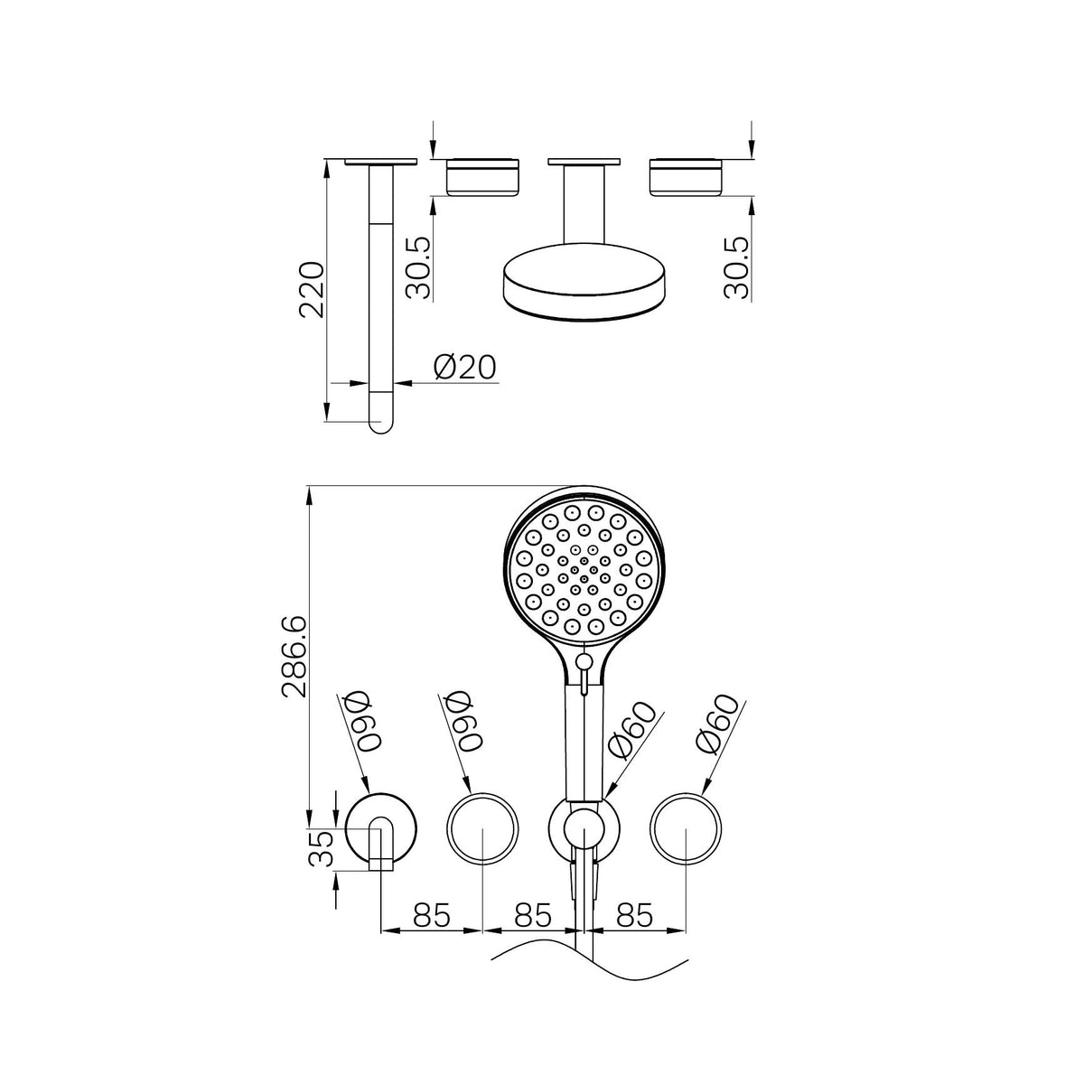 Serenity Progressive Shower System With Spout With Rome Travertine Handle And Serenity Hand Shower Trim Kit Only Gun Metal