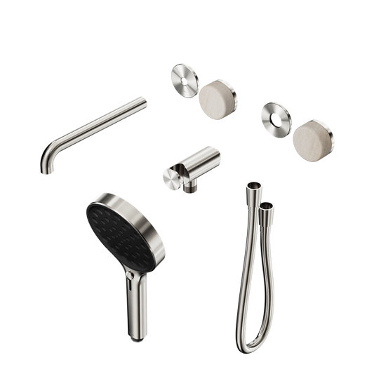 SERENITY PROGRESSIVE SHOWER SYSTEM WITH SPOUT WITH ROME TRAVERTINE HANDLE AND SERENITY HAND SHOWER TRIM KIT ONLY BRUSHED NICKEL