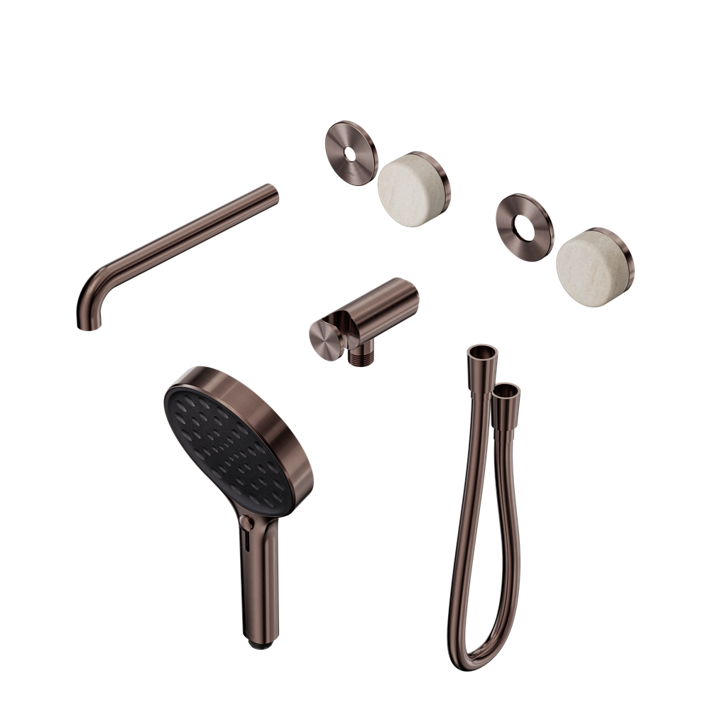 SERENITY PROGRESSIVE SHOWER SYSTEM WITH SPOUT WITH ROME TRAVERTINE HANDLE AND SERENITY HAND SHOWER TRIM KIT ONLY BRUSHED BRONZE