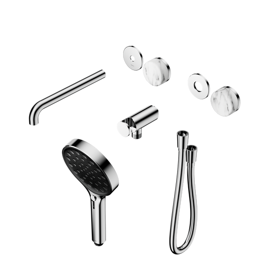 SERENITY PROGRESSIVE SHOWER SYSTEM WITH SPOUT WITH ARABESCATO CORCHIA HANDLE AND SERENITY HAND SHOWER TRIM KIT ONLY CHROME