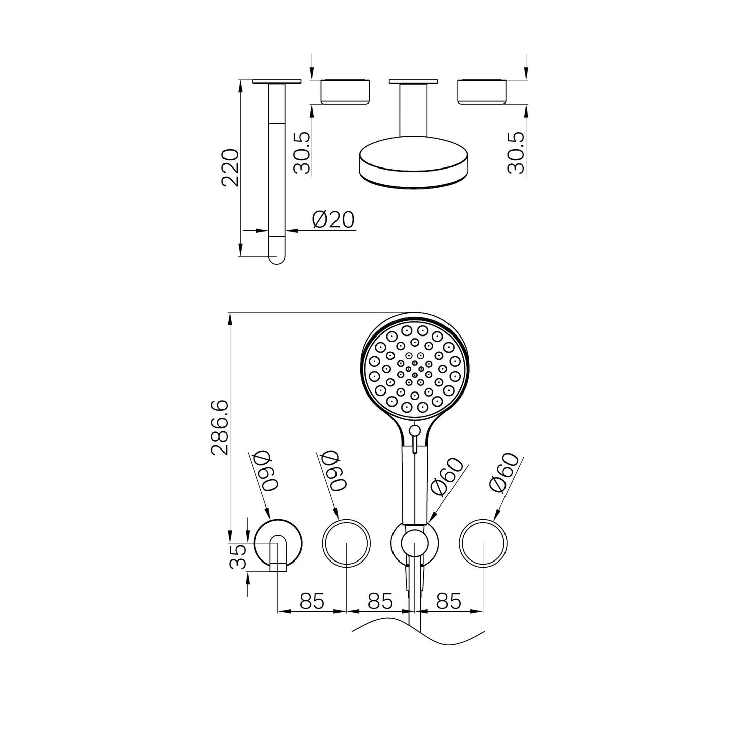 SERENITY PROGRESSIVE SHOWER SYSTEM WITH SPOUT WITH METAL HANDLE AND SERENITY HAND SHOWER TRIM KIT ONLY BRUSHED BRONZE