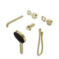 SERENITY PROGRESSIVE SHOWER SYSTEM WITH SPOUT WITH METAL HANDLE AND SERENITY HAND SHOWER TRIM KIT ONLY BRUSHED GOLD