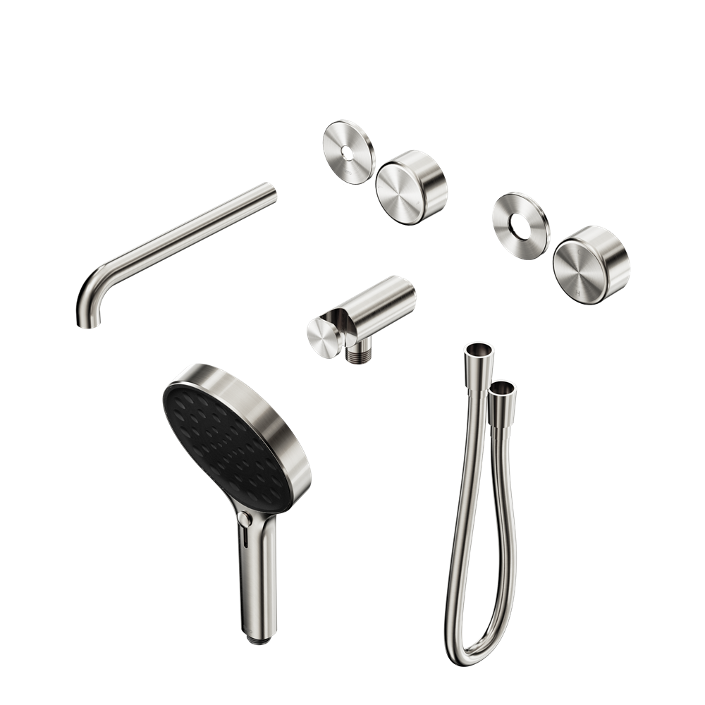 SERENITY PROGRESSIVE SHOWER SYSTEM WITH SPOUT WITH METAL HANDLE AND SERENITY HAND SHOWER TRIM KIT ONLY BRUSHED NICKEL