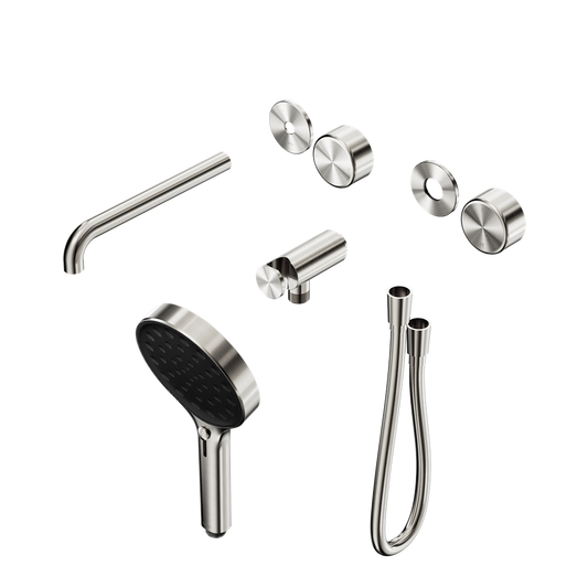 SERENITY PROGRESSIVE SHOWER SYSTEM WITH SPOUT WITH METAL HANDLE AND SERENITY HAND SHOWER TRIM KIT ONLY BRUSHED NICKEL