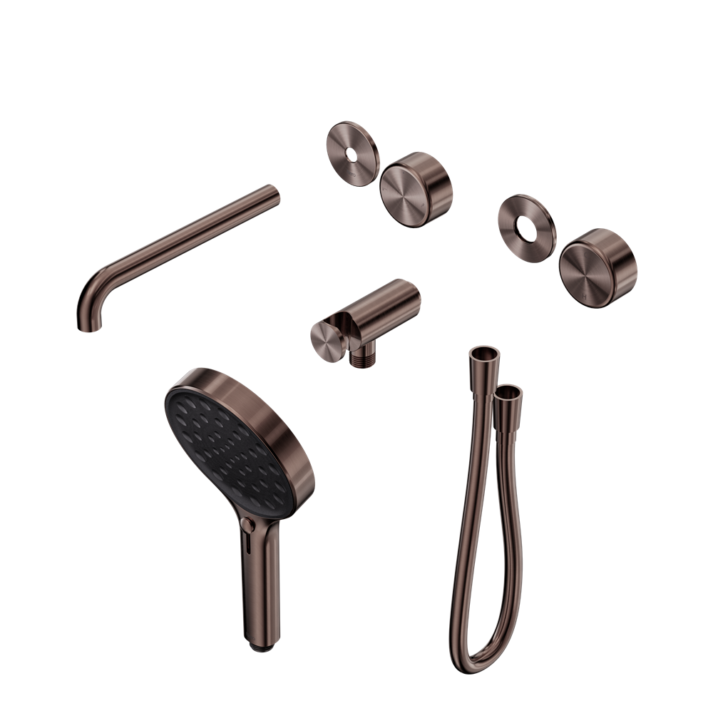 SERENITY PROGRESSIVE SHOWER SYSTEM WITH SPOUT WITH METAL HANDLE AND SERENITY HAND SHOWER TRIM KIT ONLY BRUSHED BRONZE