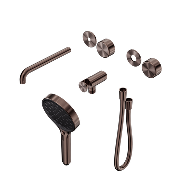 Serenity Progressive Shower System With Spout With Metal Handle And Serenity Hand Shower Trim Kit Only Brushed Bronze