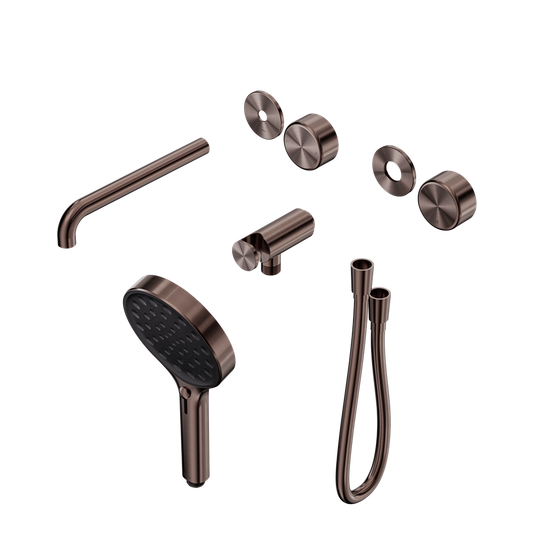 SERENITY PROGRESSIVE SHOWER SYSTEM WITH SPOUT WITH METAL HANDLE AND SERENITY HAND SHOWER TRIM KIT ONLY BRUSHED BRONZE
