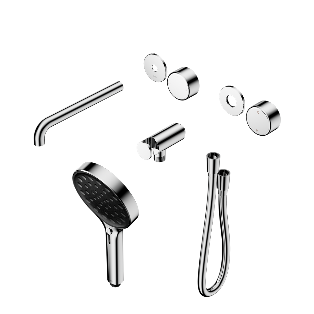 SERENITY PROGRESSIVE SHOWER SYSTEM WITH SPOUT WITH METAL HANDLE AND SERENITY HAND SHOWER TRIM KIT ONLY CHROME