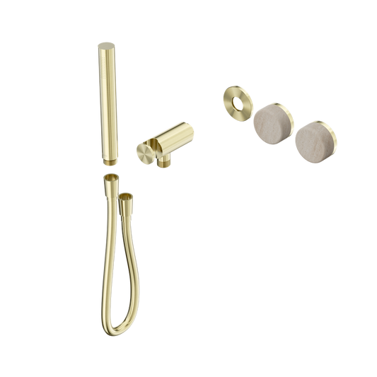 SERENITY PROGRESSIVE SHOWER SYSTEM WITH ROME TRAVERTINE HANDLE AND SLIM SHOWER TRIM KIT ONLY BRUSHED GOLD
