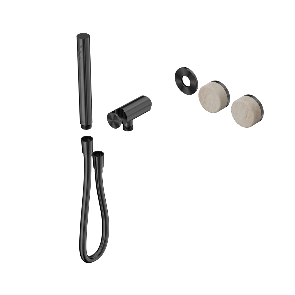 SERENITY PROGRESSIVE SHOWER SYSTEM WITH ROME TRAVERTINE HANDLE AND SLIM SHOWER TRIM KIT ONLY GUN METAL