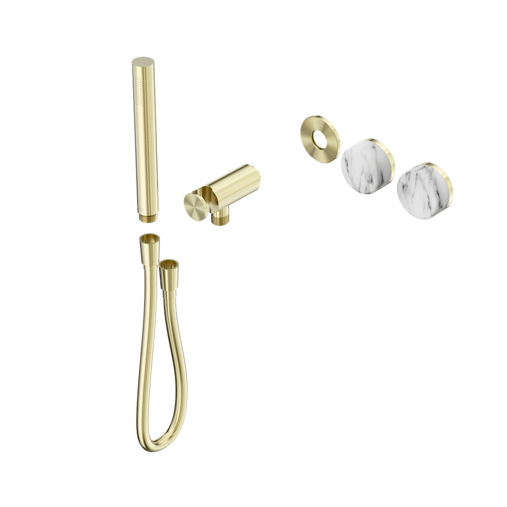 SERENITY PROGRESSIVE SHOWER SYSTEM WITH ARABESCATO CORCHIA HANDLE AND SLIM SHOWER TRIM KIT ONLY BRUSHED GOLD