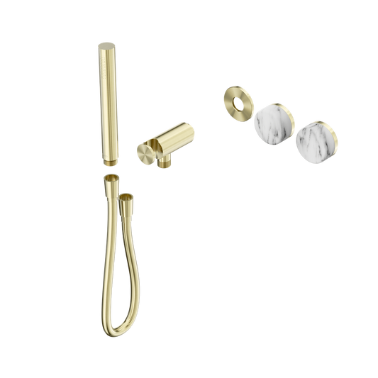 SERENITY PROGRESSIVE SHOWER SYSTEM WITH ARABESCATO CORCHIA HANDLE AND SLIM SHOWER TRIM KIT ONLY BRUSHED GOLD