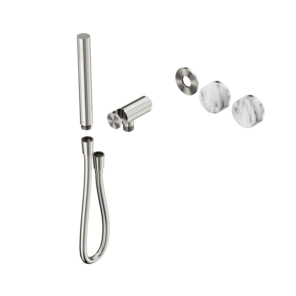 SERENITY PROGRESSIVE SHOWER SYSTEM WITH ARABESCATO CORCHIA HANDLE AND SLIM SHOWER TRIM KIT ONLY BRUSHED NICKEL
