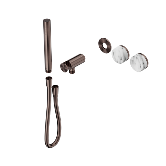 SERENITY PROGRESSIVE SHOWER SYSTEM WITH ARABESCATO CORCHIA HANDLE AND SLIM SHOWER TRIM KIT ONLY BRUSHED BRONZE