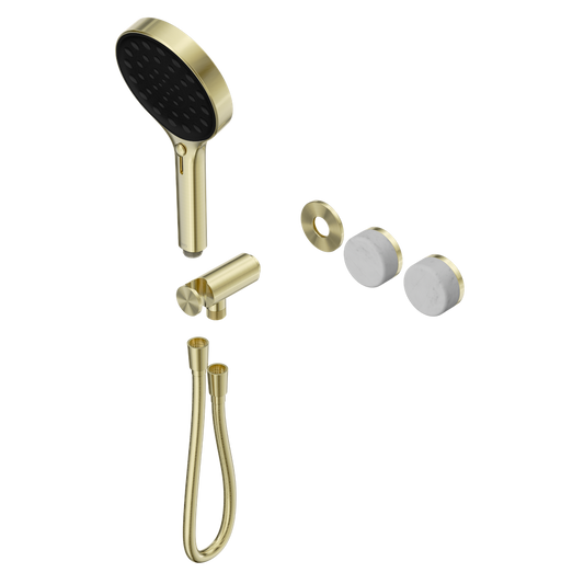SERENITY PROGRESSIVE SHOWER SYSTEM WITH CARRARA HANDLE AND SERENITY HAND SHOWER TRIM KIT ONLY BRUSHED GOLD