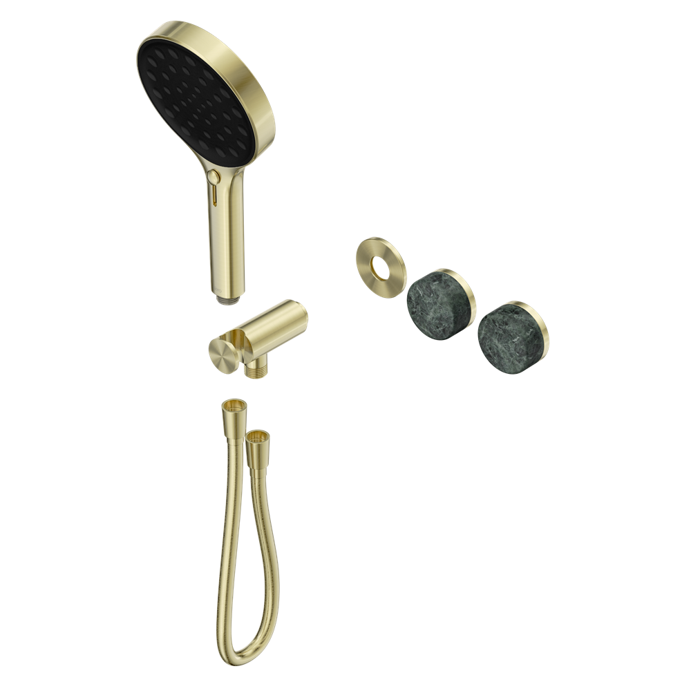 SERENITY PROGRESSIVE SHOWER SYSTEM WITH VERDE ALPI HANDLE AND SERENITY HAND SHOWER TRIM KIT ONLY BRUSHED GOLD