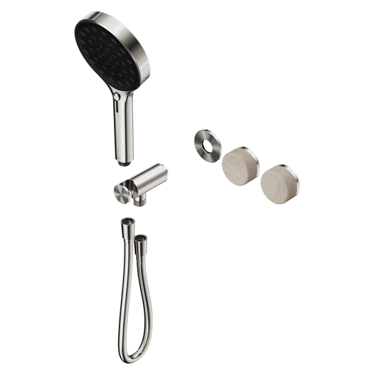 SERENITY PROGRESSIVE SHOWER SYSTEM WITH ROME TRAVERTINE HANDLE AND SERENITY HAND SHOWER TRIM KIT ONLY BRUSHED NICKEL