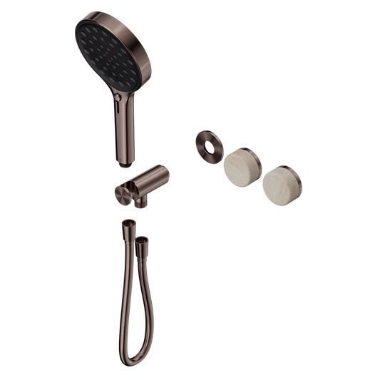SERENITY PROGRESSIVE SHOWER SYSTEM WITH ROME TRAVERTINE HANDLE AND SERENITY HAND SHOWER TRIM KIT ONLY BRUSHED BRONZE