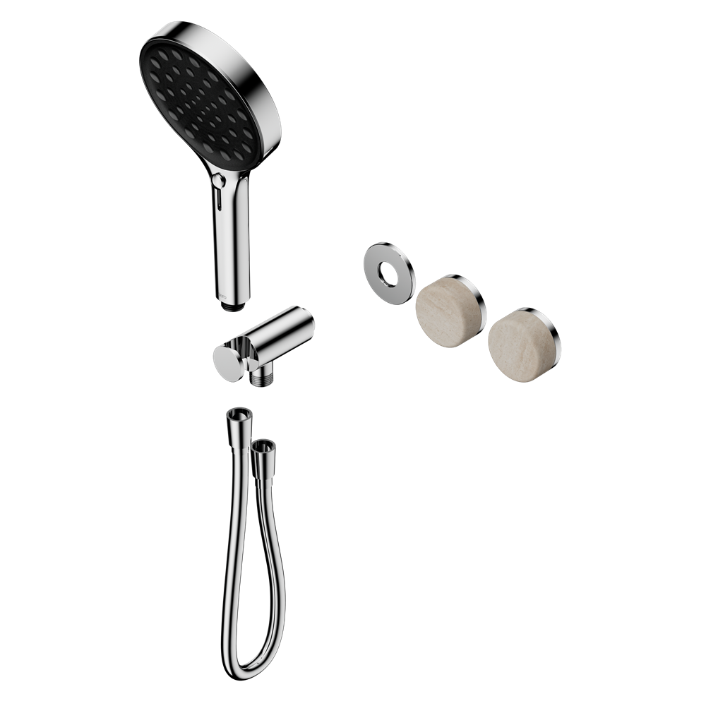 SERENITY PROGRESSIVE SHOWER SYSTEM WITH ROME TRAVERTINE HANDLE AND SERENITY HAND SHOWER TRIM KIT ONLY CHROME