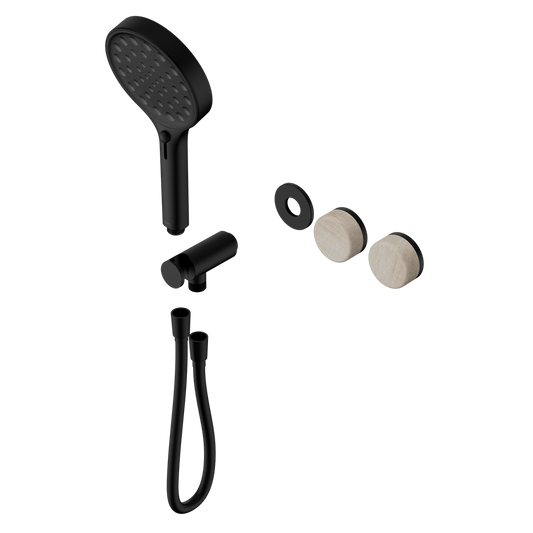 SERENITY PROGRESSIVE SHOWER SYSTEM WITH ROME TRAVERTINE HANDLE AND SERENITY HAND SHOWER TRIM KIT ONLY MATTE BLACK