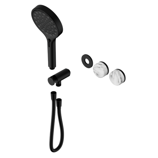 SERENITY PROGRESSIVE SHOWER SYSTEM WITH ARABESCATO CORCHIA HANDLE AND SERENITY HAND SHOWER TRIM KIT ONLY MATTE BLACK
