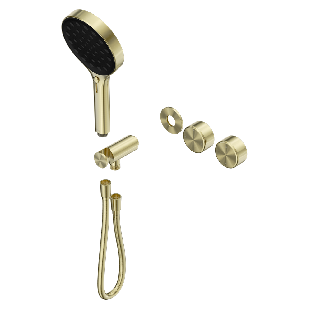 SERENITY PROGRESSIVE SHOWER SYSTEM WITH METAL HANDLE AND SERENITY HAND SHOWER TRIM KIT ONLY BRUSHED GOLD