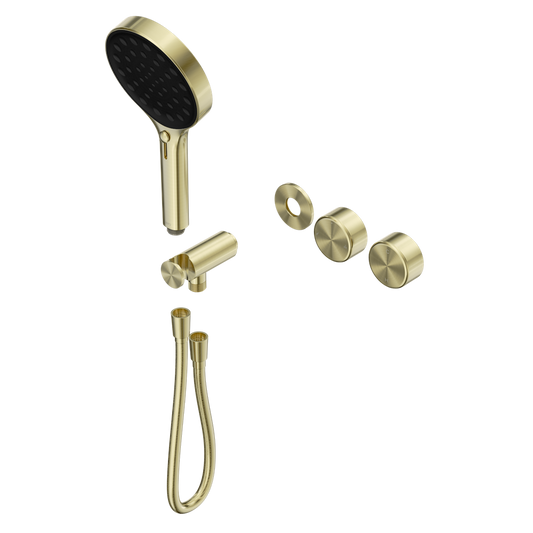SERENITY PROGRESSIVE SHOWER SYSTEM WITH METAL HANDLE AND SERENITY HAND SHOWER TRIM KIT ONLY BRUSHED GOLD