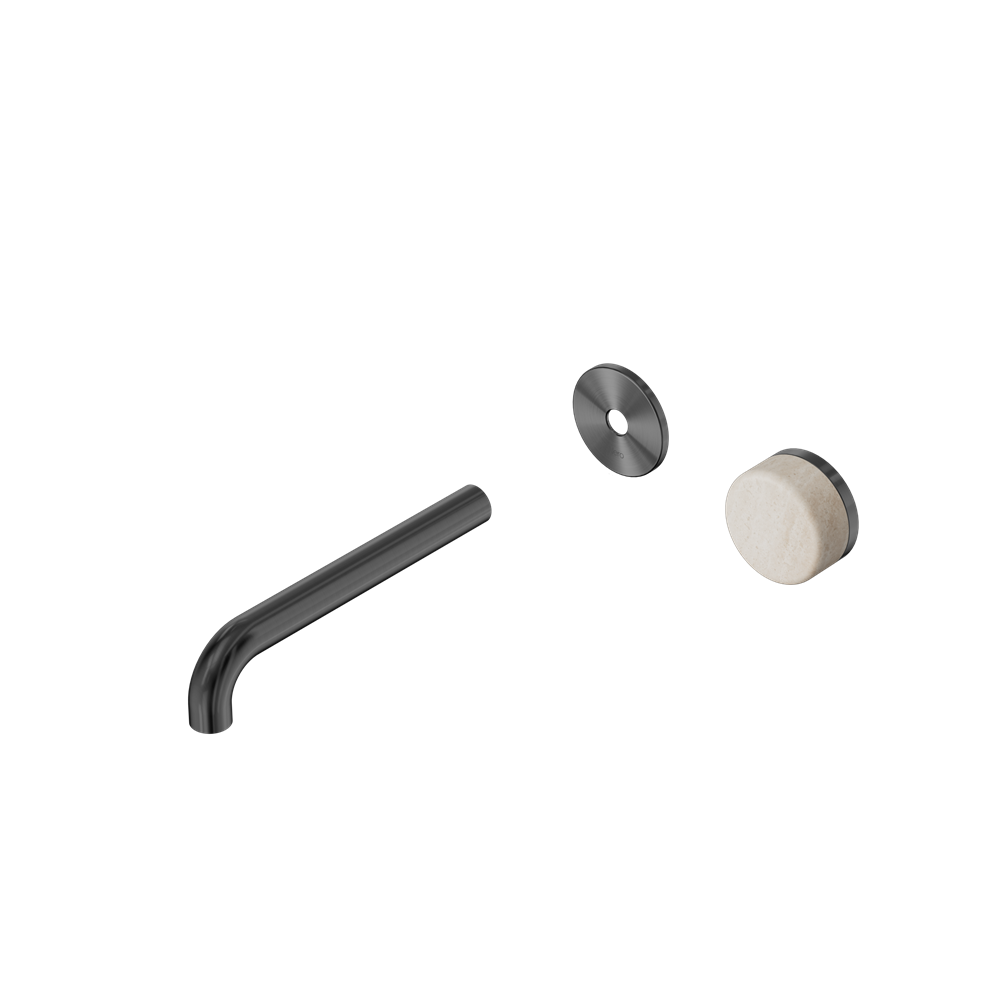 SERENITY PROGRESSIVE WALL BASIN MIXER 160/185/220MM SPOUT WITH ROME TRAVERTINE HANDLE TRIM KIT ONLY GUN METAL