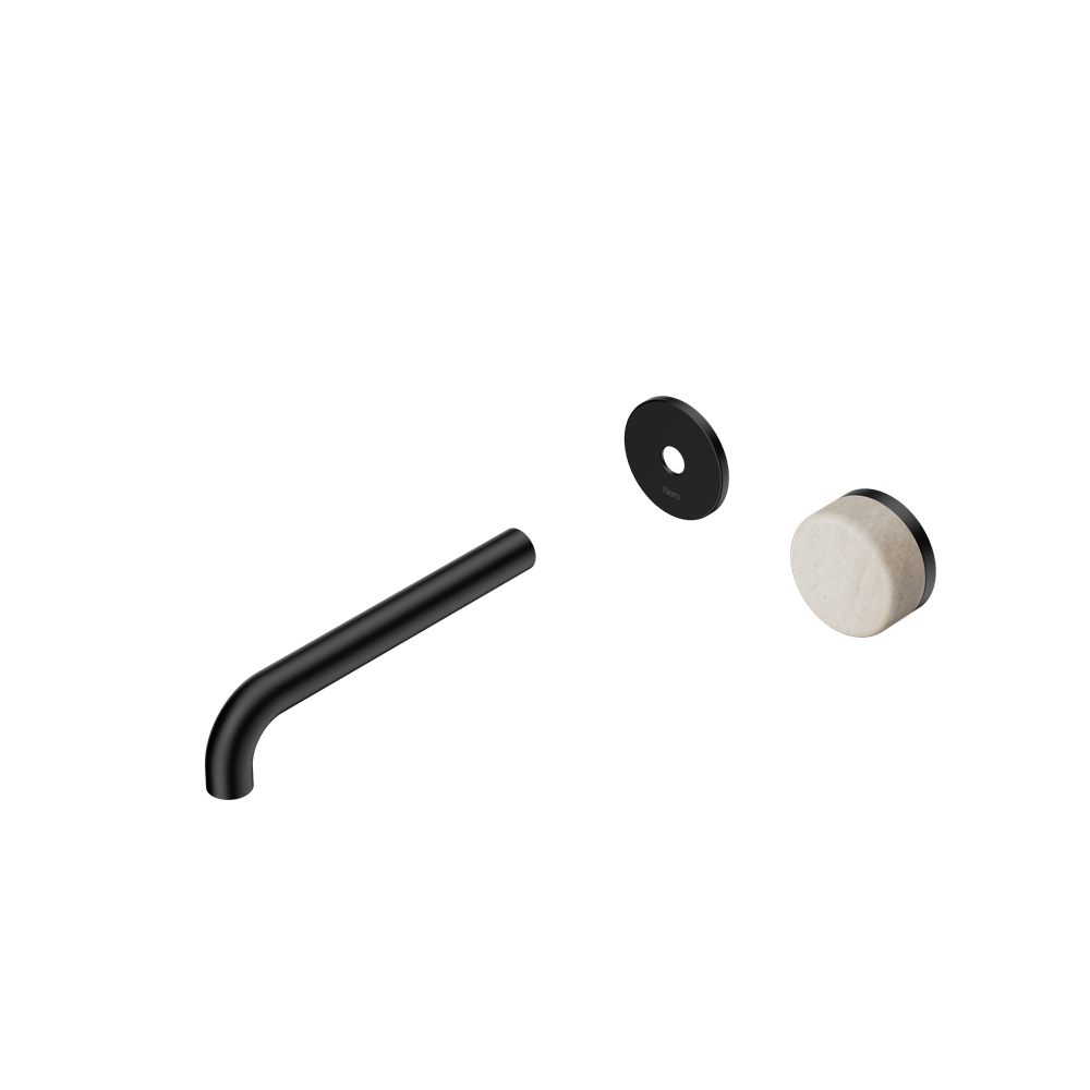 SERENITY PROGRESSIVE WALL BASIN MIXER 160/185/220MM SPOUT WITH ROME TRAVERTINE HANDLE TRIM KIT ONLY MATTE BLACK