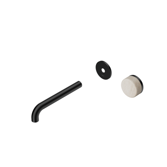 SERENITY PROGRESSIVE WALL BASIN MIXER 160/185/220MM SPOUT WITH ROME TRAVERTINE HANDLE TRIM KIT ONLY MATTE BLACK