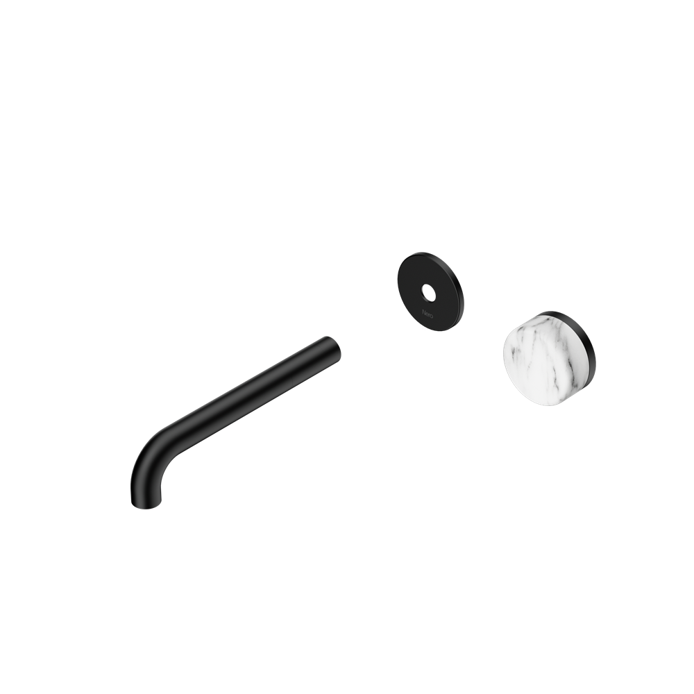 SERENITY PROGRESSIVE WALL BASIN MIXER 160/185/220MM SPOUT WITH ARABESCATO CORCHIA HANDLE TRIM KIT ONLY MATTE BLACK