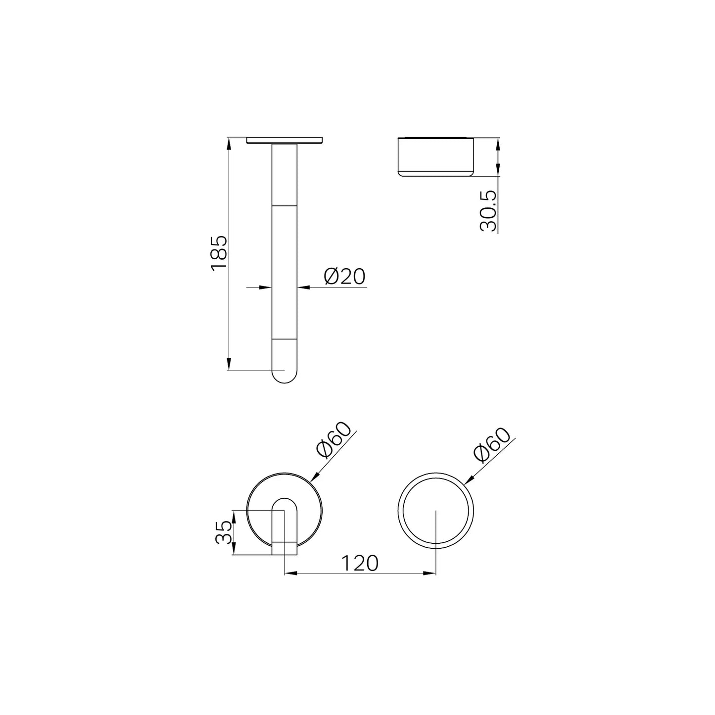 Serenity Progressive Wall Basin Mixer 185/220mm Spout With Metal Handle Trim Kit Only Rome Bronze