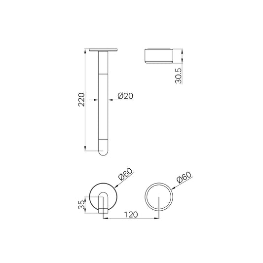 Serenity Progressive Wall Basin Mixer 185/220mm Spout With Metal Handle Trim Kit Only Tumbled Antique Brass