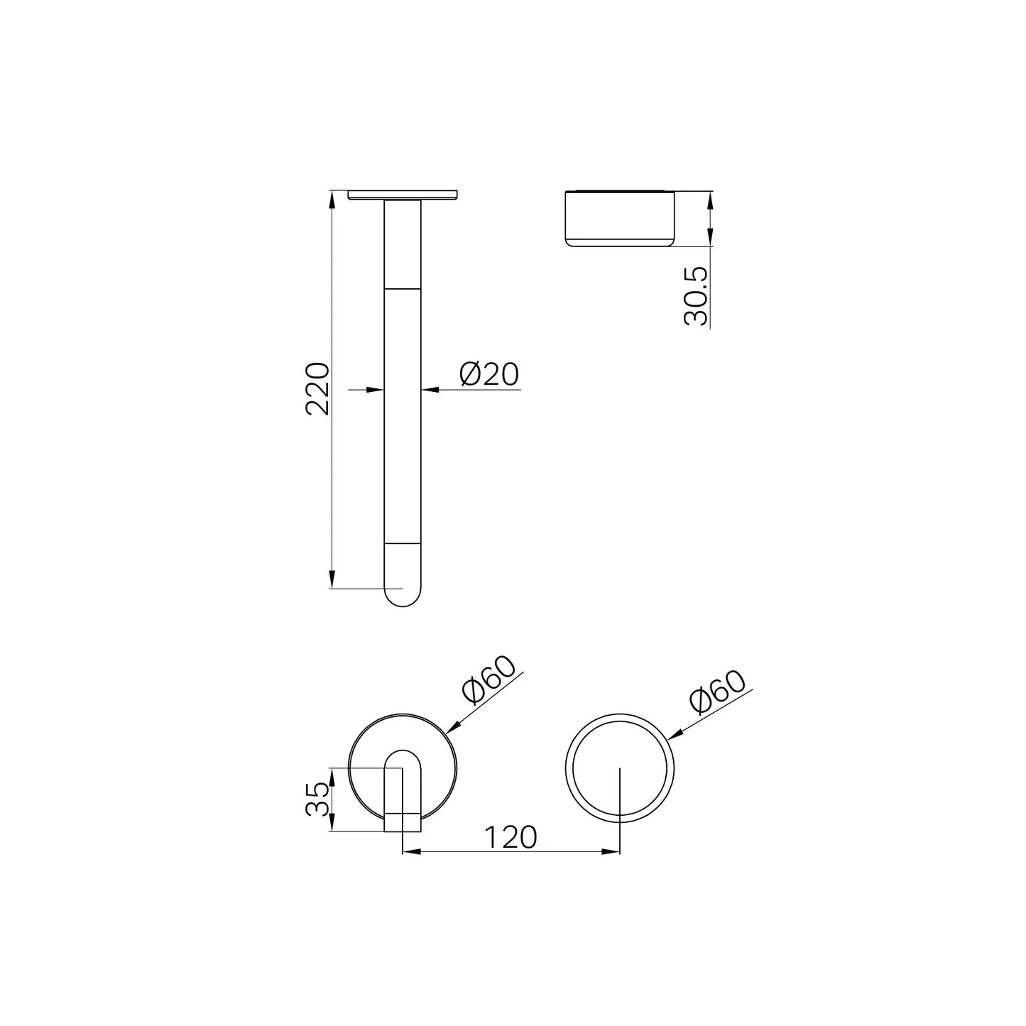Serenity Progressive Wall Basin Mixer 185/220mm Spout With Metal Handle Trim Kit Only Rome Bronze
