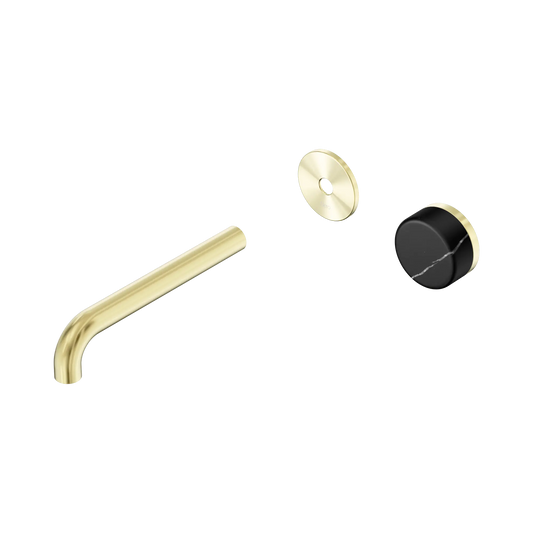 Serenity Progressive Wall Basin Mixer Spout With Marquina Black Handle Trim Kit Only Brushed Bronze Gold