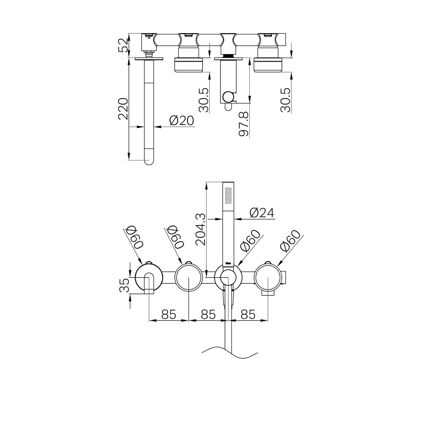 SERENITY PROGRESSIVE SHOWER SYSTEM WITH SPOUT WITH MARQUINA BRUSHED NICKEL