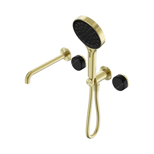 Serenity Progressive Shower System With Spout With Marquina Black Handle And Serenity Hand Shower
