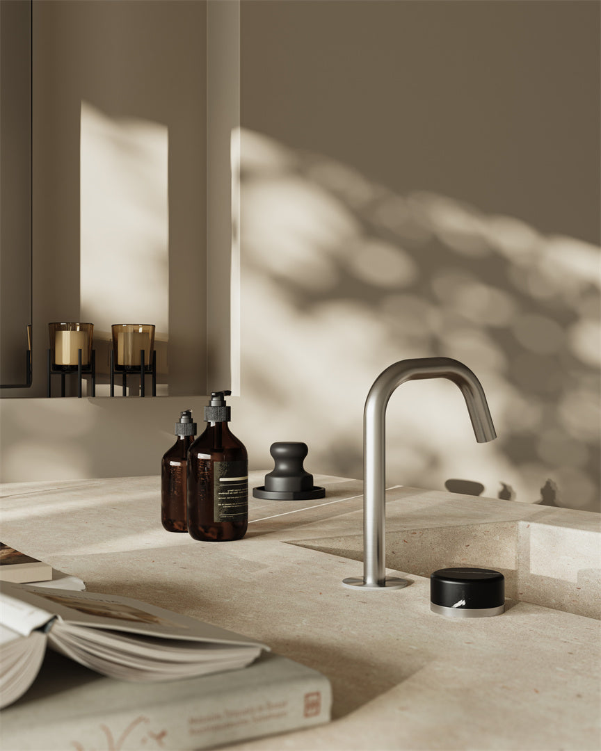 SERENITY PROGRESSIVE BASIN MIXER EDGE SPOUT WITH MARQUINA BRUSHED NICKEL