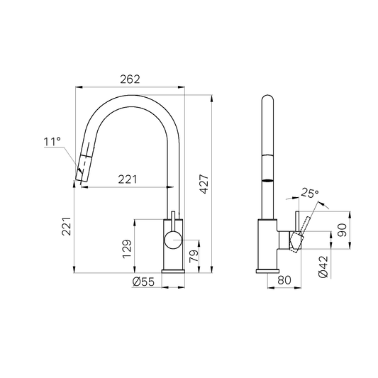 DOLCE II PULL OUT SINK MIXER BRUSHED NICKEL