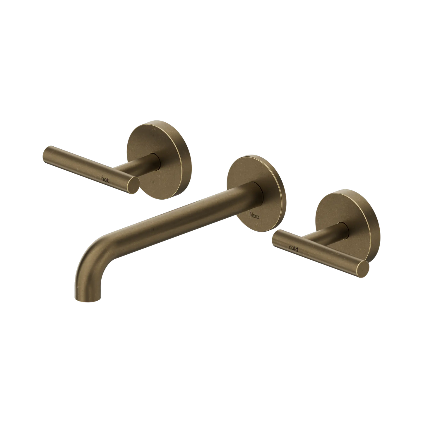 Mecca Lever Wall Basin/Bath Set 185/220mm Spout Tumbled Antique Brass