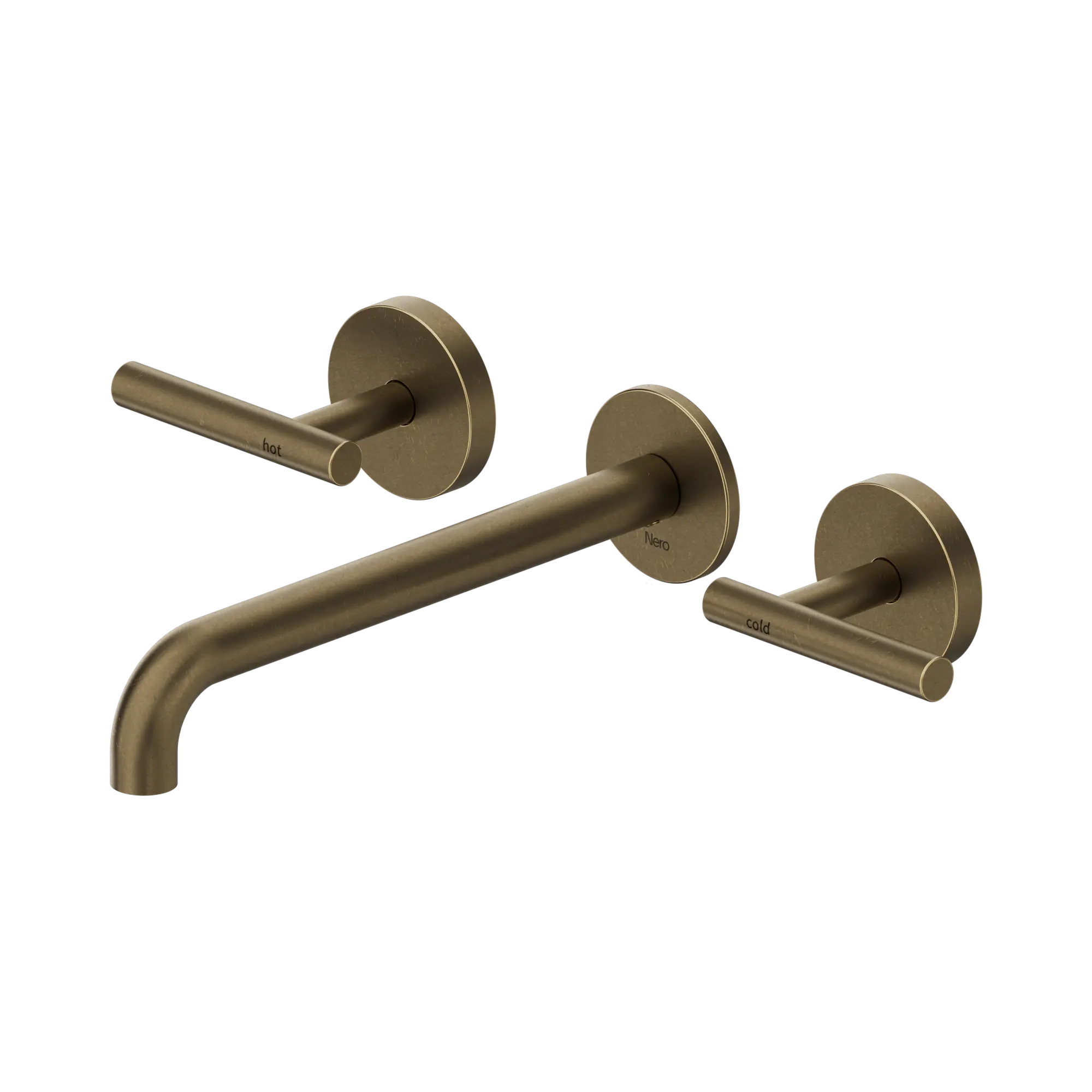 Mecca Lever Wall Basin/Bath Set 185/220mm Spout Tumbled Antique Brass