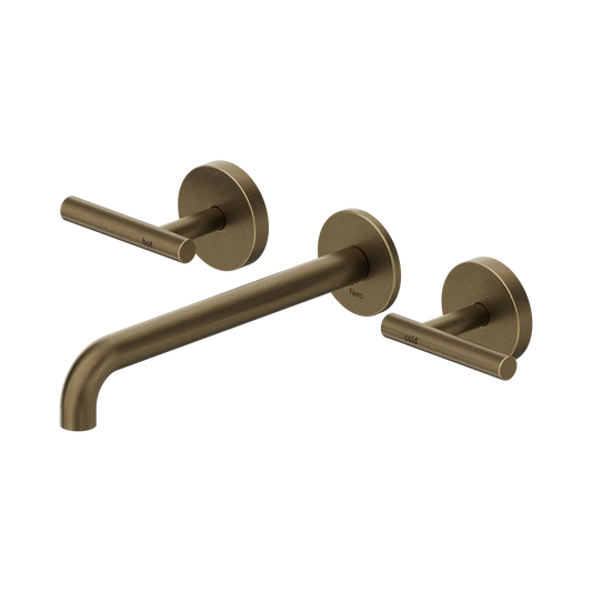 Mecca Lever Wall Basin/Bath Set 185/220mm Spout Tumbled Antique Brass