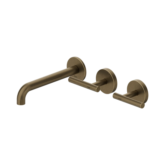 Mecca Lever Wall Basin/Bath Set 185/220mm Offset Spout Tumbled Antique Brass