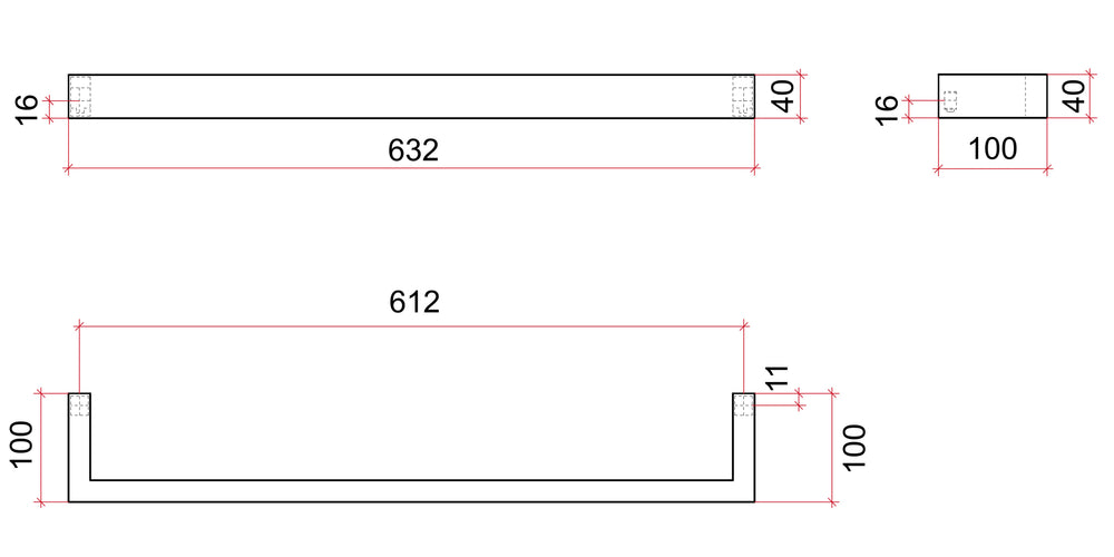 DSS6 Square Single Bar Polished Heated Towel Rail