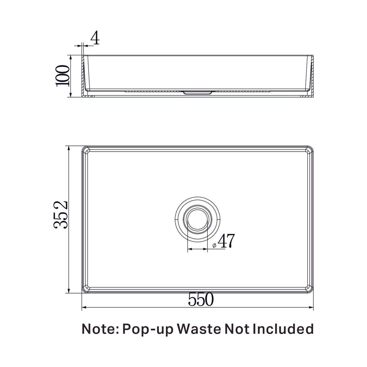 OPAL RECTANGLE STAINLESS STEEL BASIN BRUSHED GOLD
