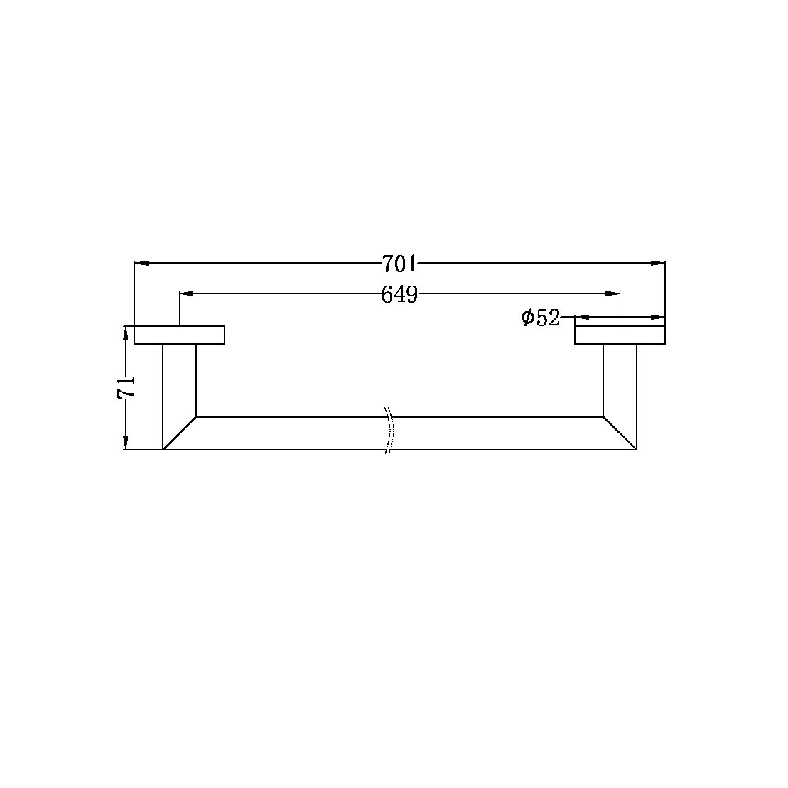 DOLCE SINGLE TOWEL RAIL 700MM MATTE BLACK