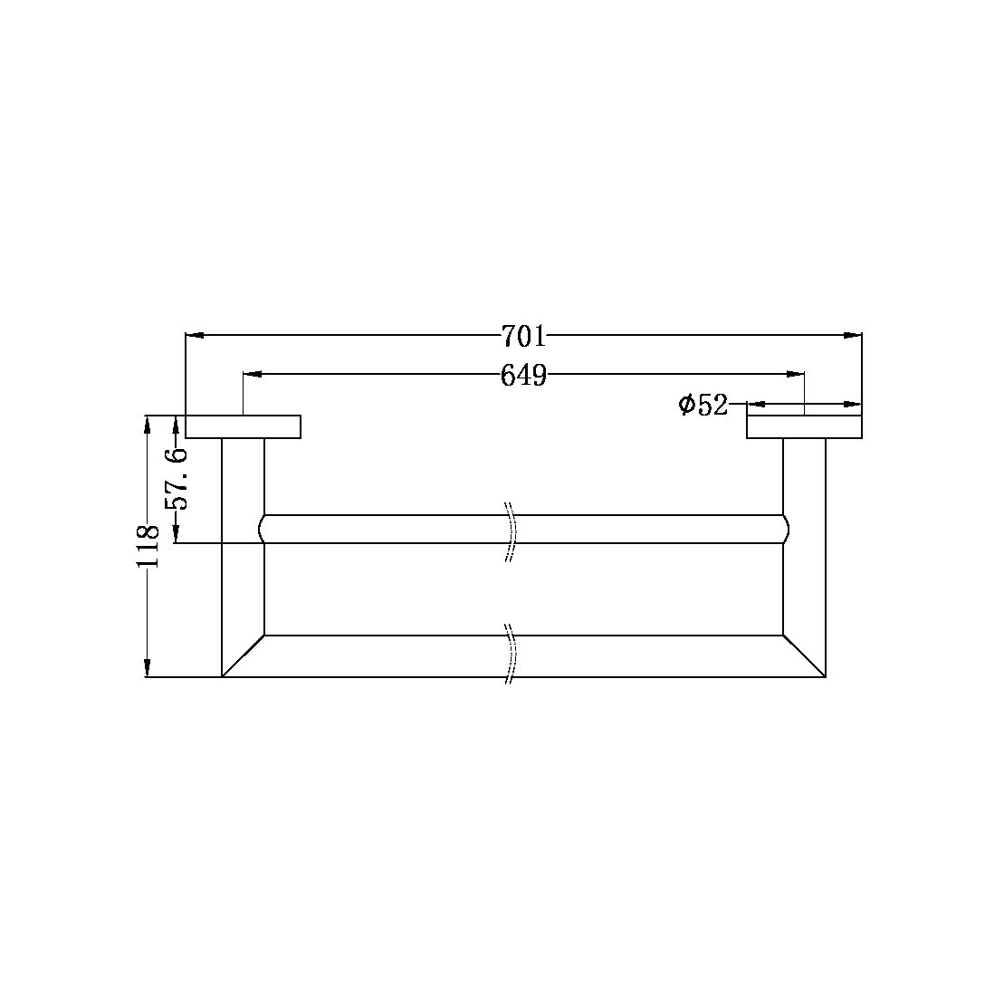 DOLCE DOUBLE TOWEL RAIL 700MM MATTE BLACK