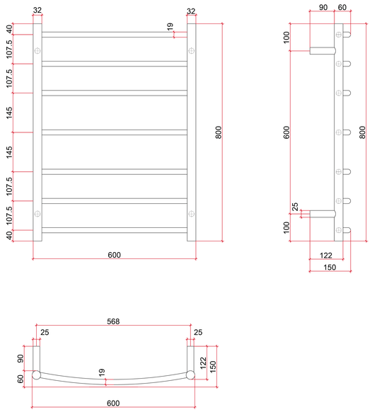 BC44M Curved Round Polished Budget Ladder Heated Towel Rail