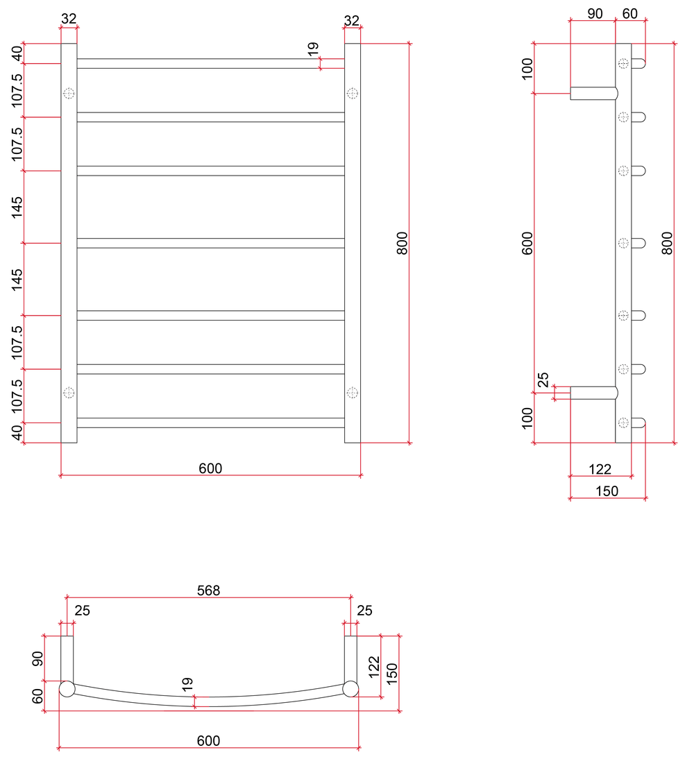 SR33MB Matt Black Round Ladder Heated Towel Rail