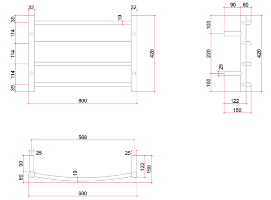 CR40M Curved Round Polished Ladder Heated Towel Rail
